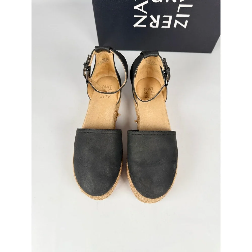 Naturalizer Waverly Black Espadrille Platform Sandals Ankle Strap Womens 7.5M‎